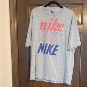 Nike Men's Heather Gray Tee with Blue and Pink Logo